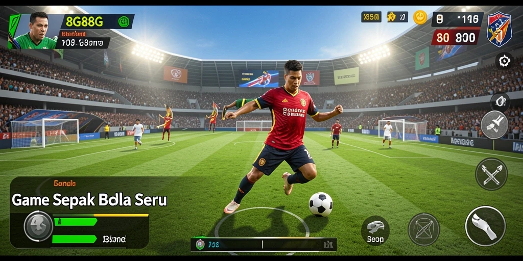 Screenshot gameplay 8G8G menampilkan aksi sepak bola dramatis.