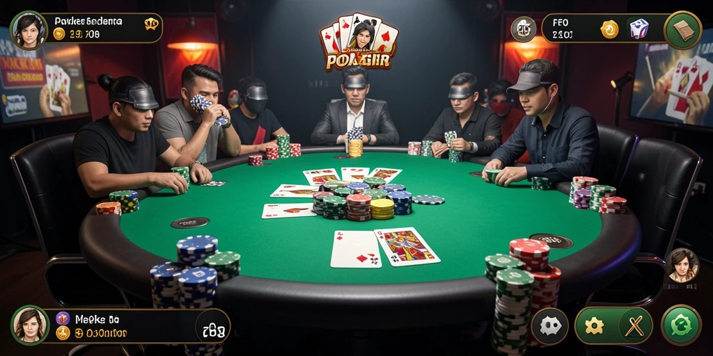 Tampilan dinamis gameplay F08 dalam permainan Poker.