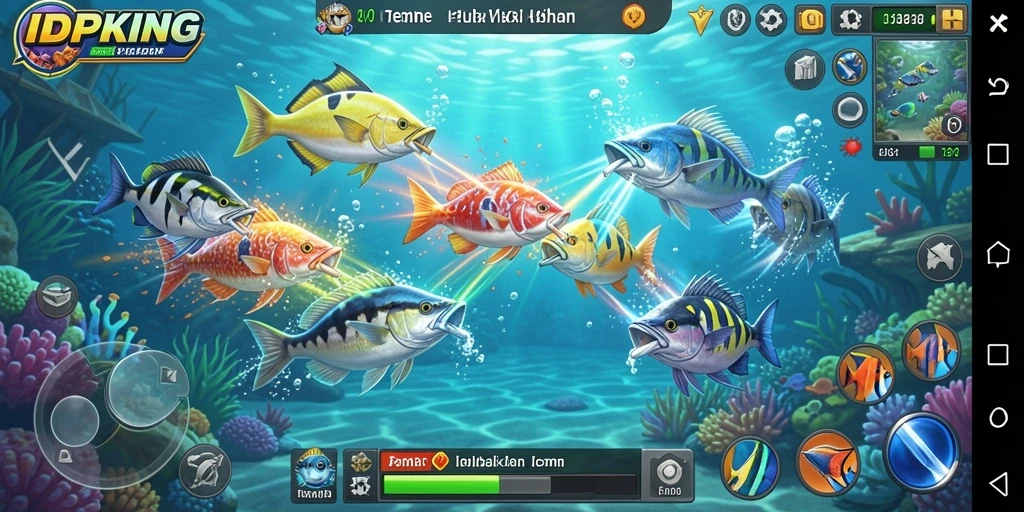 Tampilan gameplay seru dalam IDPKING saat menembak ikan.