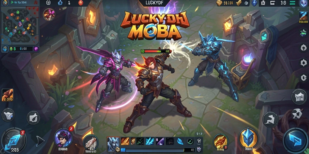 Gameplay seru dan intens di LUCKYDF yang menampilkan pertempuran karakter.