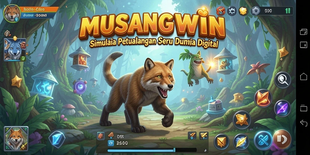 Tampilan gameplay MUSANGWIN yang menyerupai simulasi kehidupan nyata.