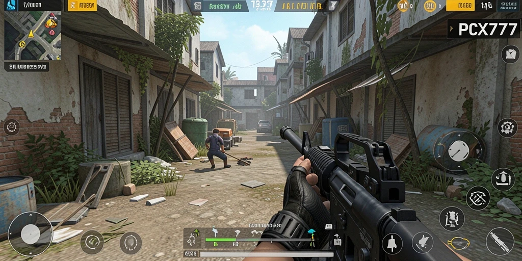 Tampilan gameplay menarik dari PCX777 dalam aksi FPS.