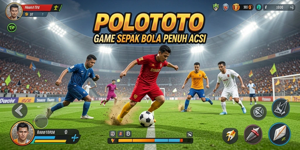 Screenshot gameplay POLOTOTO dengan aksi sepak bola mendebarkan.