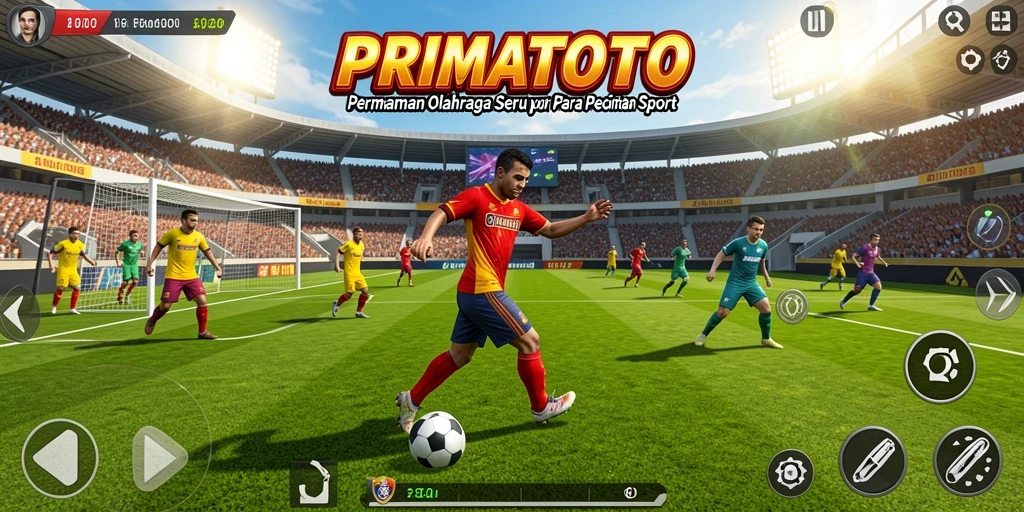 Tampilan gameplay mendebarkan dalam PRIMATOTO, menunjukkan aksi olahraga seru.