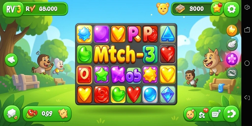 Screenshot gameplay RVIP3 dengan karakter dan item colorful.